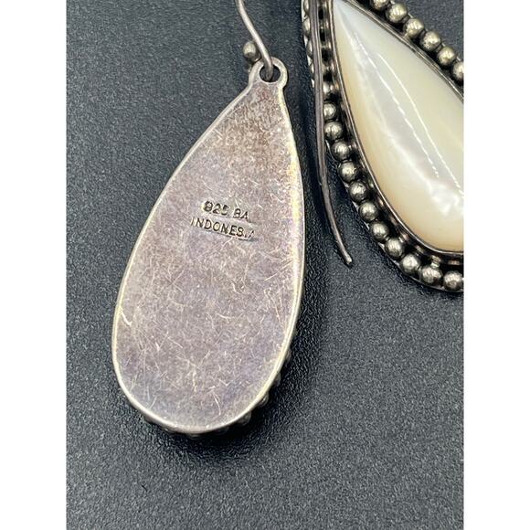 BA Indonesia 925 Mother Of Pearl Drop Dangle Sterling Silver Heavy Earrings - Picture 10 of 12